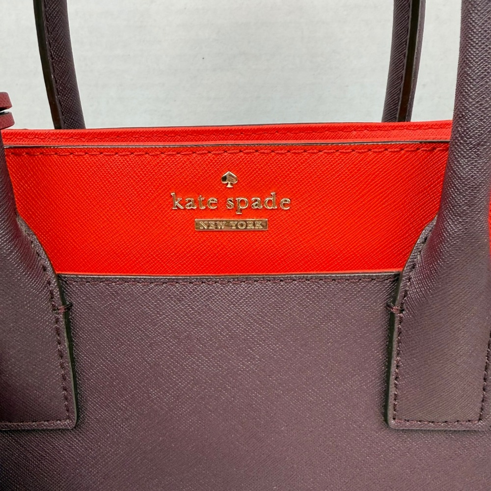 Kate Spade New York Saffiano Leather Satchel Colorblock Plum Red Crossbody Bag - Picture 3 of 11